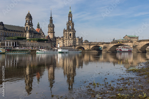 Dresden, Germany - the Elbe River cuts Dresden in two halves, and its one the main landmarks of the city, offering a large number of amazing views. Here in particular the Old Town and Augustus Bridge