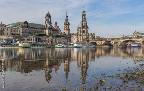 Dresden  Germany - the Elbe River cuts Dresden in two halves  and its one the main landmarks of the city  offering a large number of amazing views. Here in particular the Old Town and Augustus Bridge