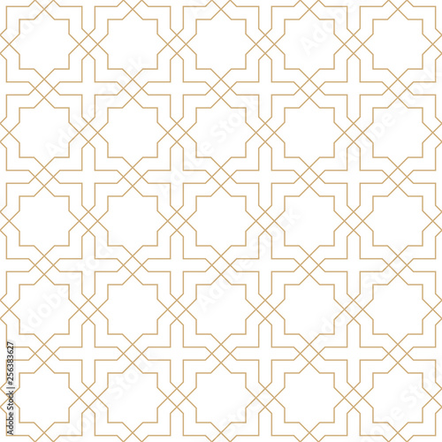Seamless golden oriental pattern. Islamic background. Arabic linear texture. Vector illustration
