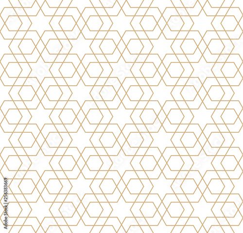 Seamless golden oriental pattern. Islamic background. Arabic linear texture. Vector illustration