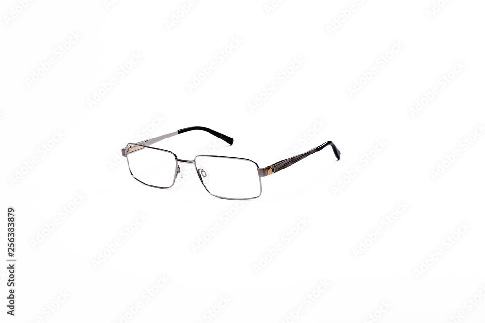 Glasses with transparent glasses in a fashionable frame on an isolated white background Glasses with transparent glasses in a fashionable frame on an isolated white background