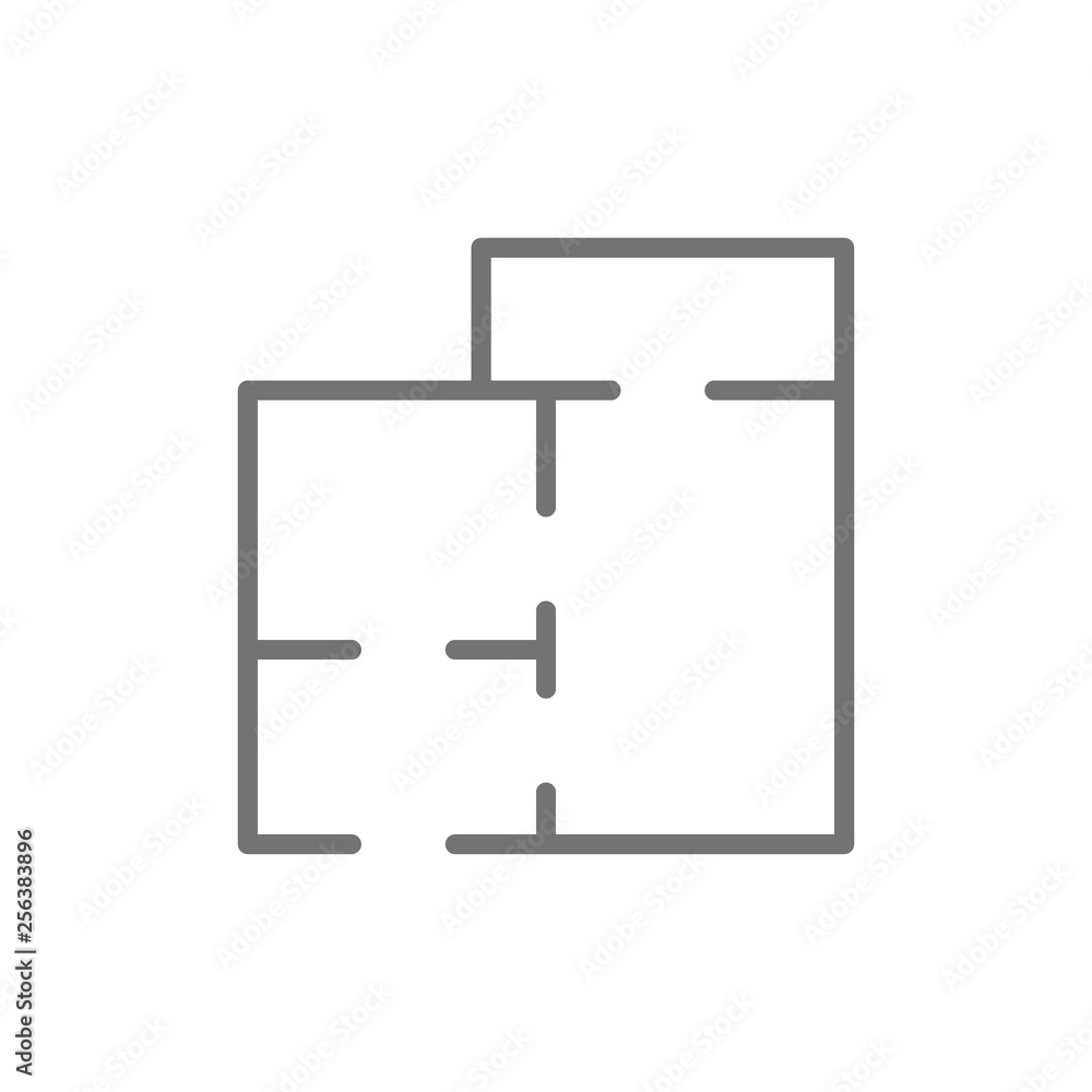 Apartment map, house project, floor plan line icon. Apartment map, house project, floor plan line icon.