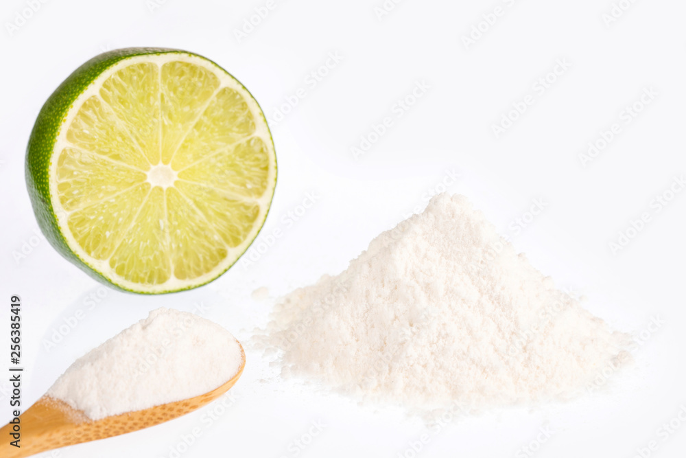Baking soda with lemon - White background