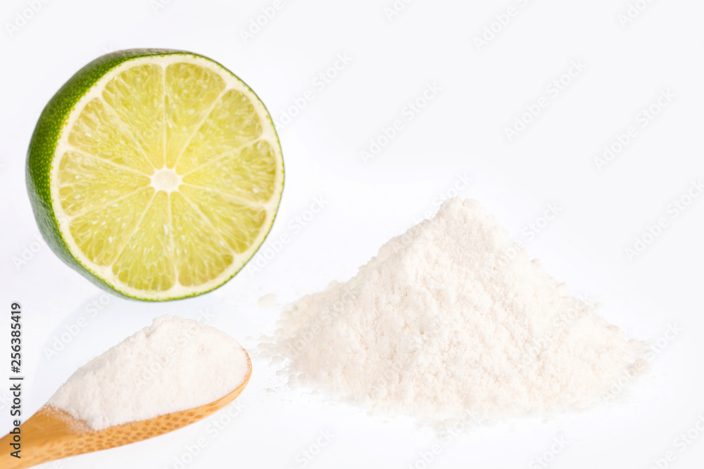 Baking soda with lemon - White background Baking soda with lemon - White background