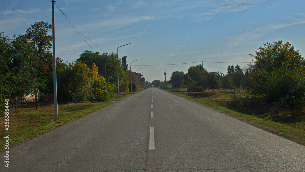 Fototapeta premium Empty countryside asphalt road, autumn landscape