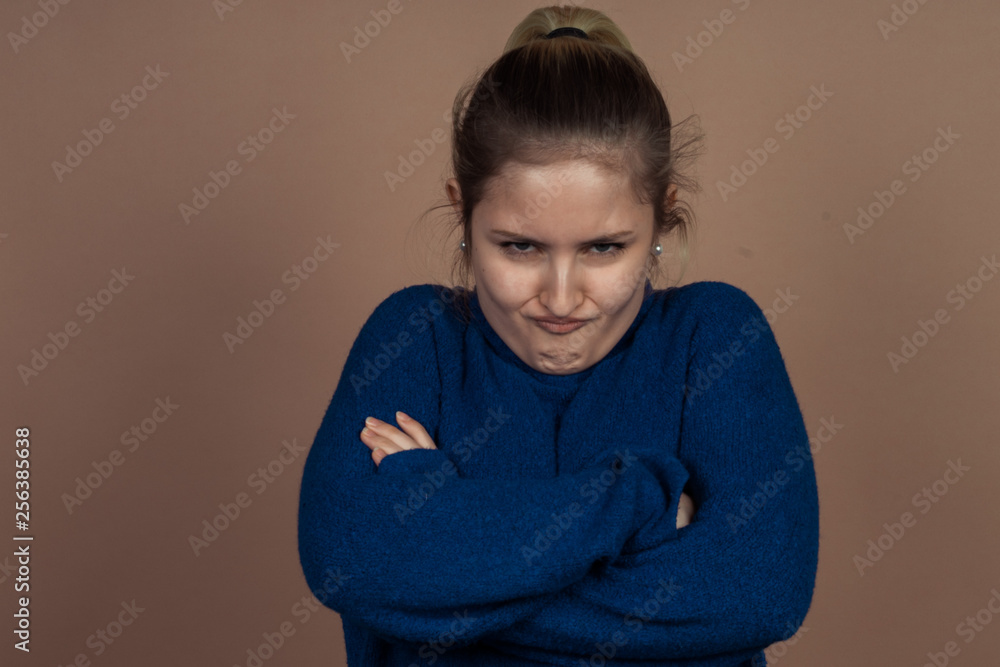 Girl with emotions sad anger mad scream Girl with emotions sad anger mad scream