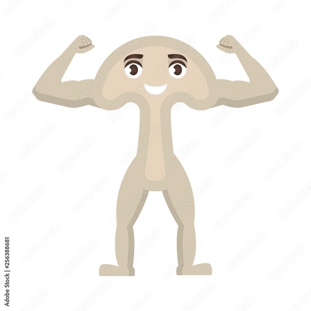 Mushroom strong icon, vegetable with happy face, healthy food character in cartoon style Mushroom strong icon, vegetable with happy face, healthy food character in cartoon style