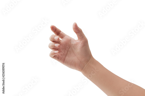 man hand holding something on white background photo