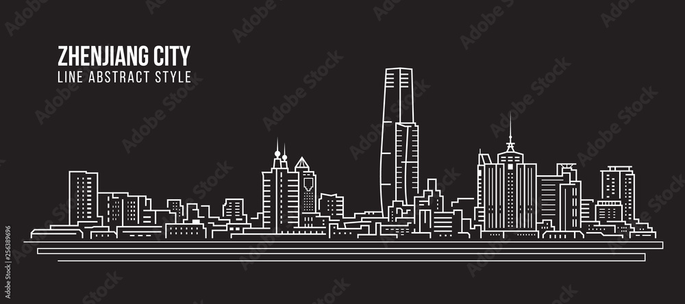 Fototapeta Cityscape Building Line art Vector Illustration design - Zhenjiang city