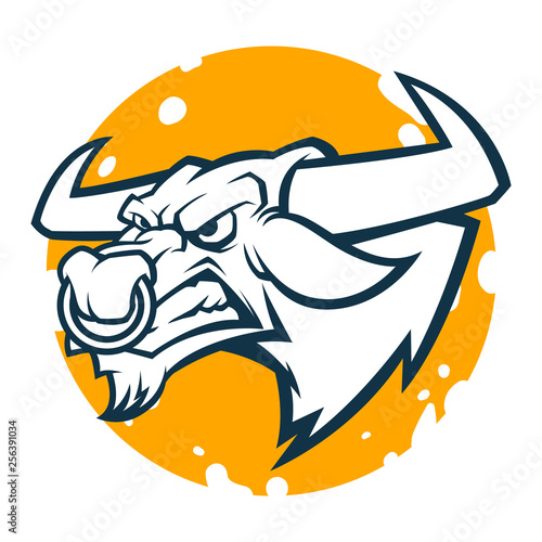 angry bull head mascot black and white vector illustration