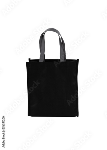 Black canvas tote bag on white background