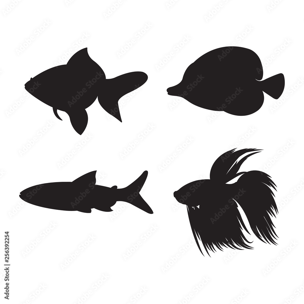 Fototapeta premium Black Silhouette Fish Illustrations
