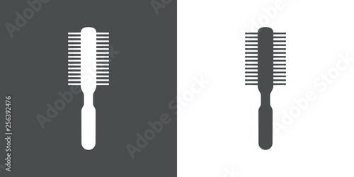 Icono plano cepillo para el pelo en gris y blanco