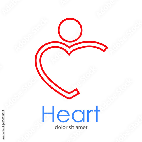 Logotipo abstracto con texto Heart con corazón como hombre lineal en color rojo