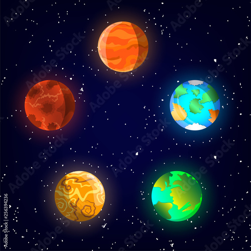 5 planets in space with stars on background. Design for web, games, poster, wallpaper and for other uses © Nikolaj Whiters