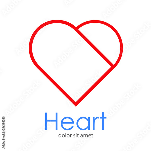Logotipo abstracto con texto Heart con corazón dividido lineal en color rojo
