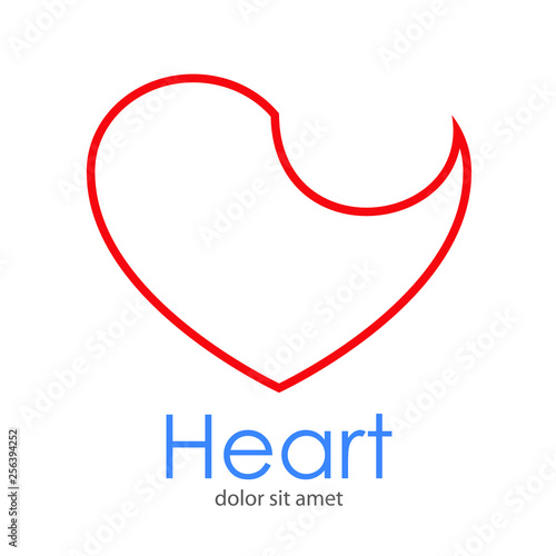 Logotipo abstracto con texto Heart con corazón lineal con hueco en color rojo
