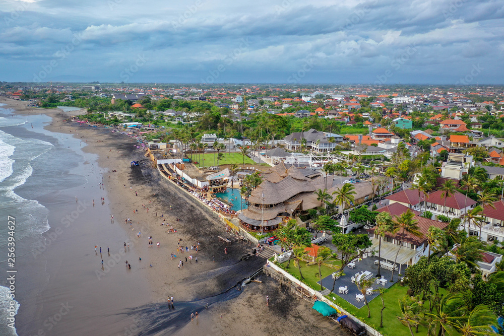 Aerial view of Canggu coastline on sunset, Bali Indonesia Aerial view of Canggu coastline on sunset, Bali Indonesia