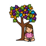girl with tree puzzle attached