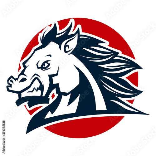 angry horse head black and white mascot esports logo illustration