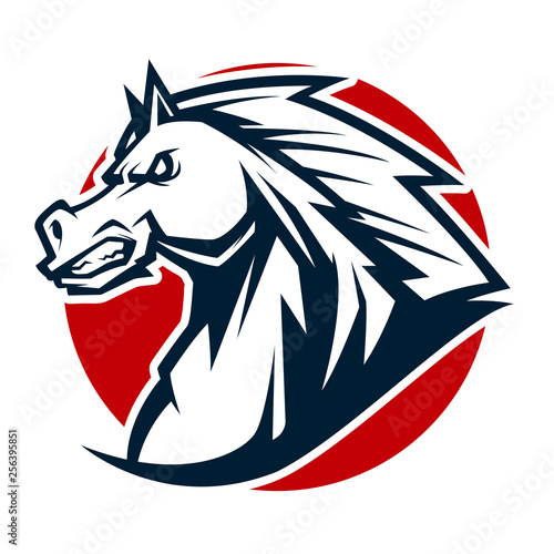 angry horse head black and white mascot esports logo illustration