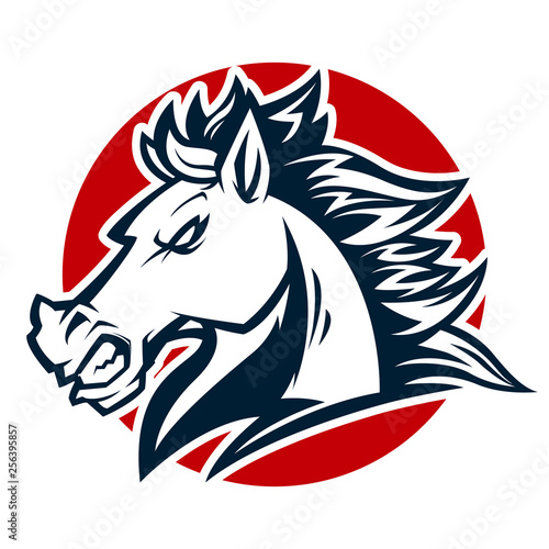 angry horse head black and white mascot esports logo illustration