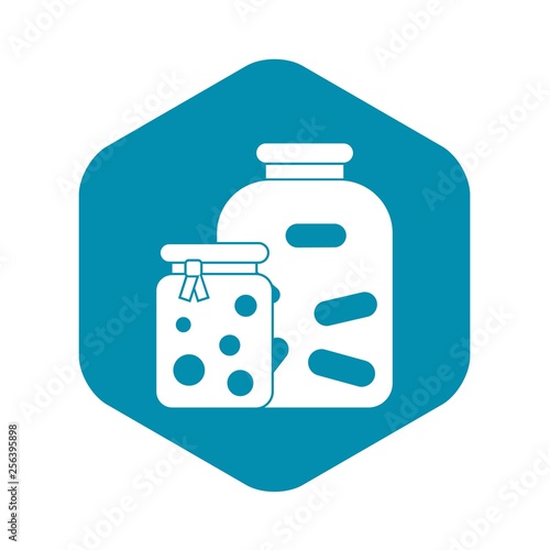 Jars with pickled vegetables and jam icon in simple style isolated vector illustration
