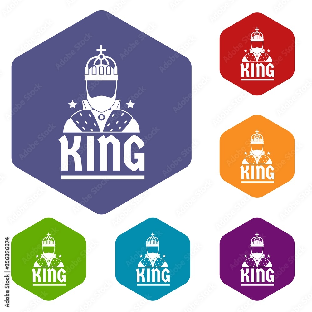 King icons vector colorful hexahedron set collection isolated on white 