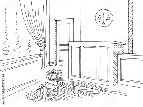 Court interior graphic black white sketch illustration vector