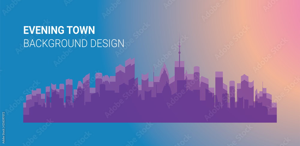 Fototapeta premium Illustration of city buildings silhouettes and colors, vector illustration