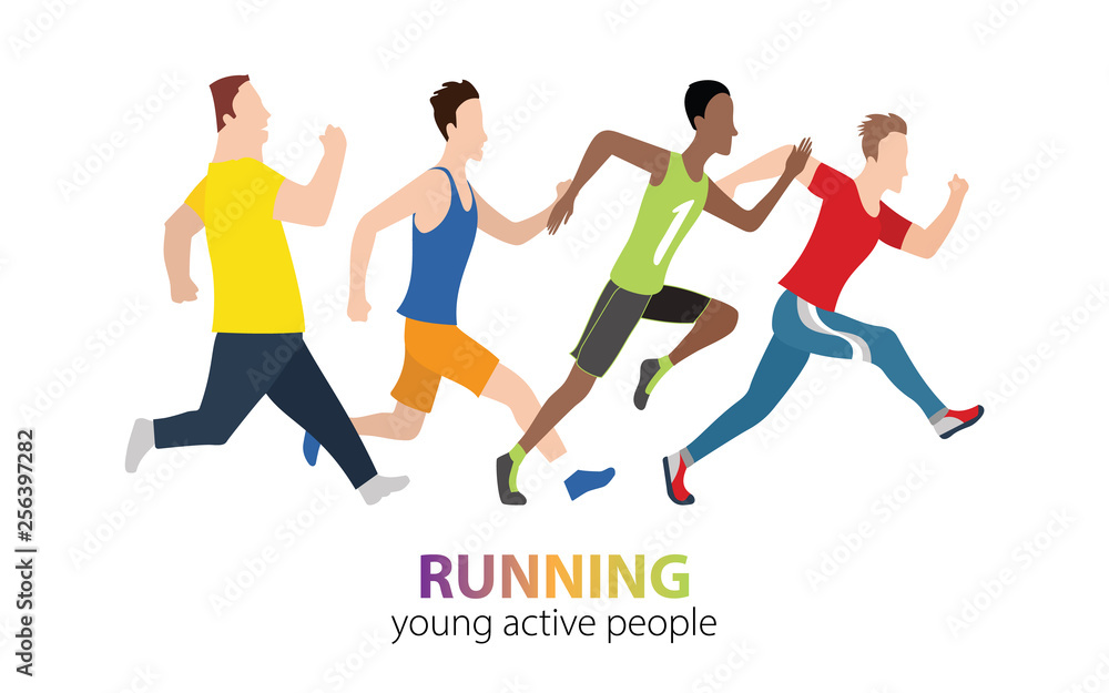 Vector colorful poster with illustration marathon running people
