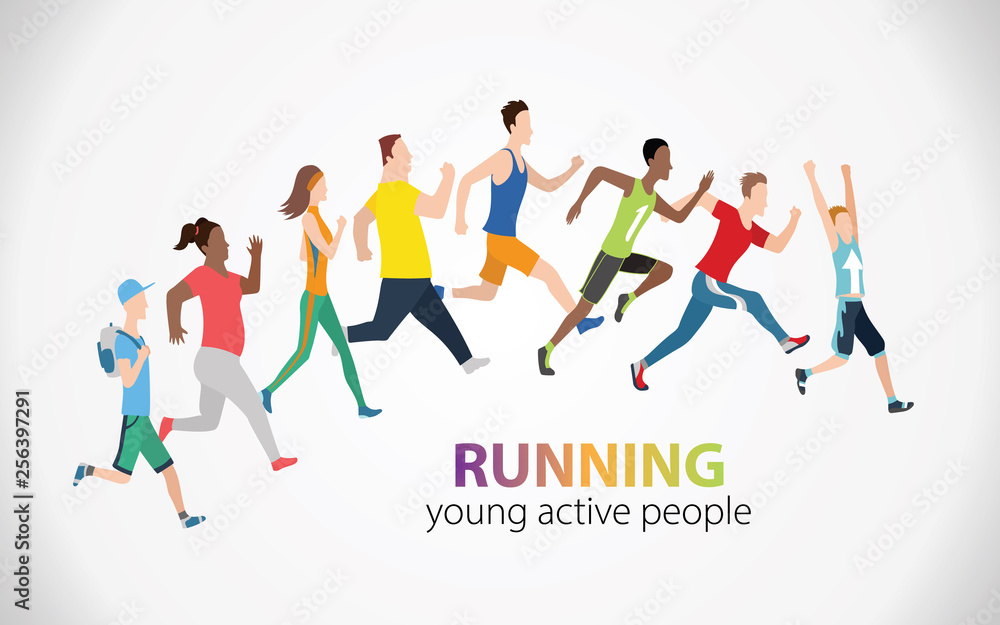 Vector colorful poster with illustration marathon running people