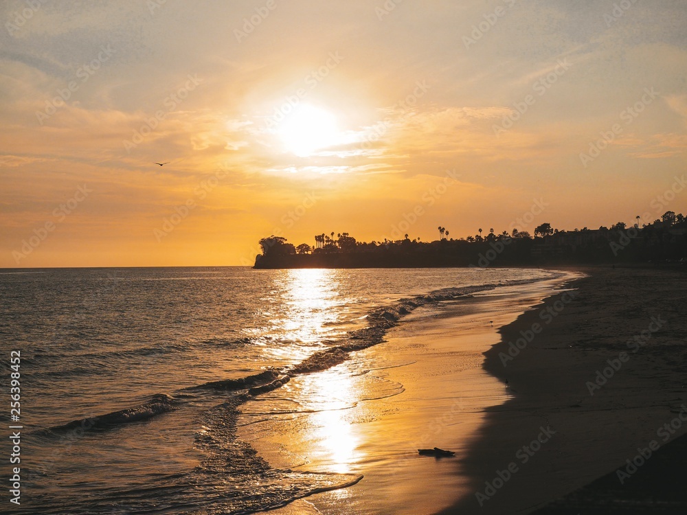 Beautiful sunset on the coast in Santa Barbara near the pier