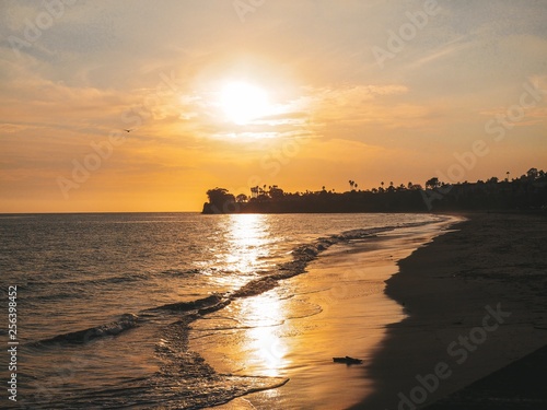 Beautiful sunset on the coast in Santa Barbara near the pier