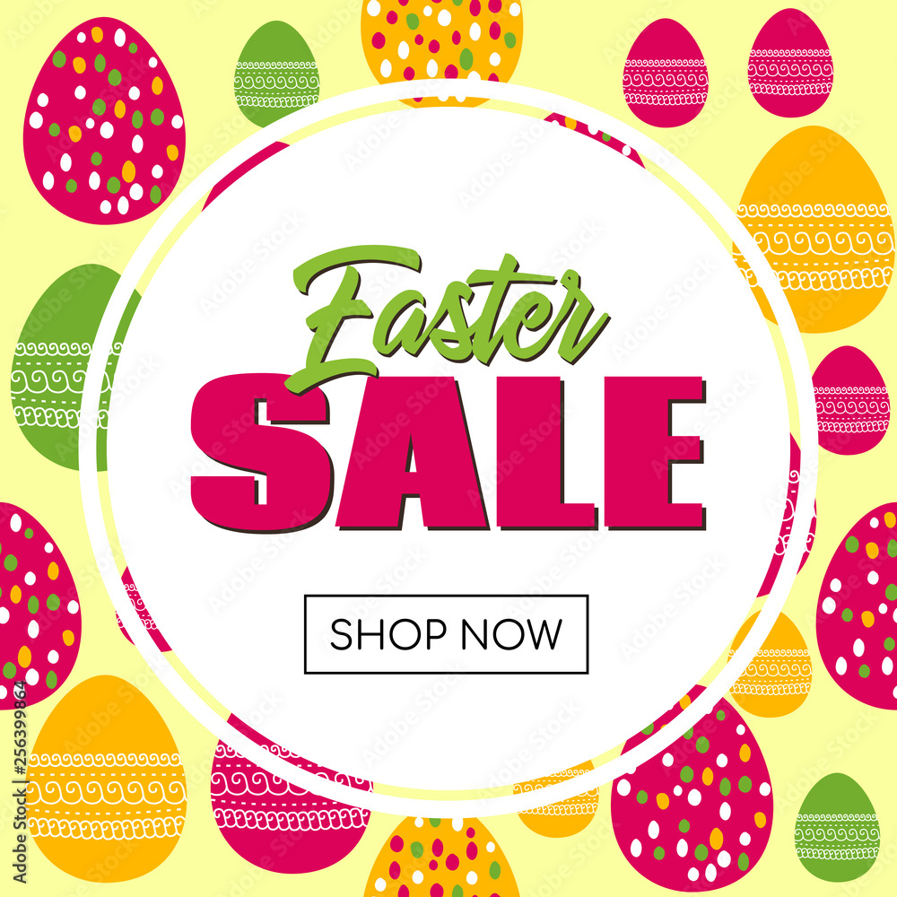 Fototapeta premium Easter sale vector promo template. Pattern with easter eggs