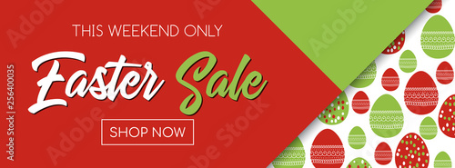 Easter sale vector banner template. Shop now. Pattern with easter eggs
