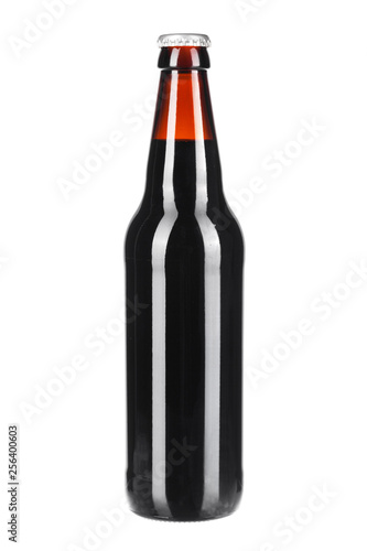 Bottle of dark beer isolated on white background
