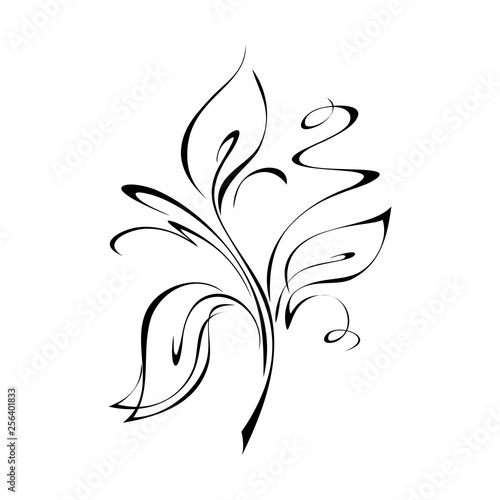 Fototapeta Naklejka Na Ścianę i Meble -  stylized twig with three leaves and curls in black lines on a white background