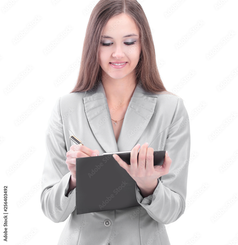 young business woman with documents.isolated on white young business woman with documents.isolated on white