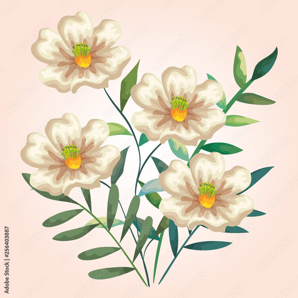 Fototapeta premium tropical flowers plants with branches leaves