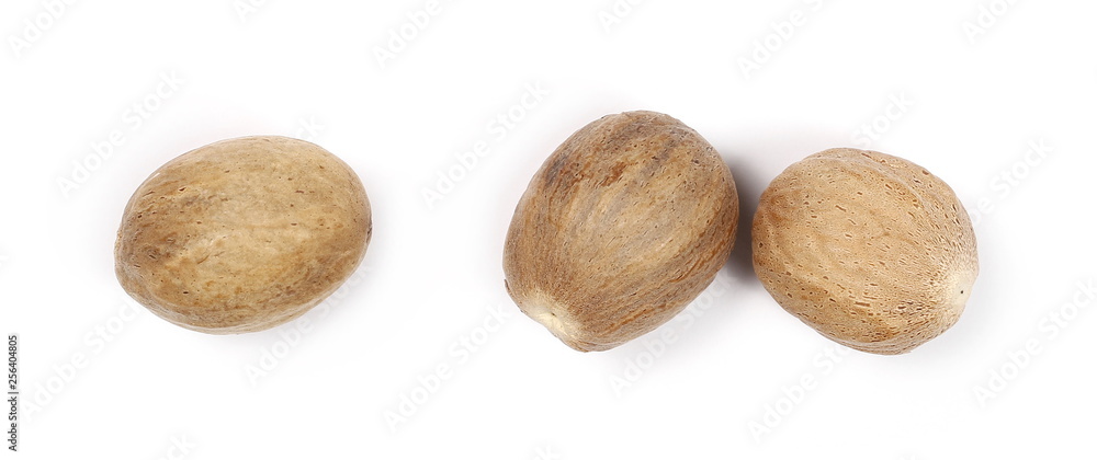 Nutmeg isolated on white background, top view Nutmeg isolated on white background, top view
