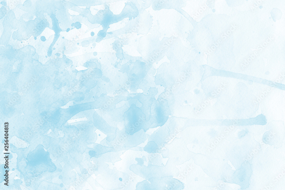 Blue spring watercolor texture with abstract washes and brush strokes on the white paper background. Chaotic abstract organic design. Blue spring watercolor texture with abstract washes and brush strokes on the white paper background. Chaotic abstract organic design.