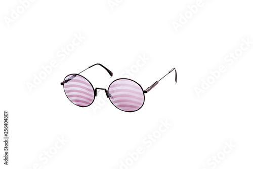 Sunglasses with red striped glasses on an isolated white background