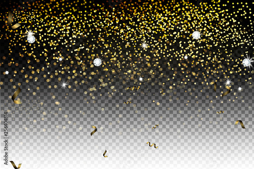 Vector festive illustration of falling shiny particles  Golden Confetti Glitters  stars isolated on transparent background.