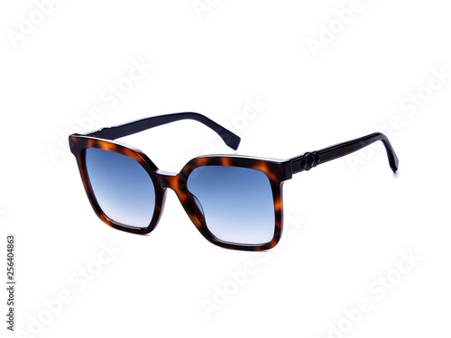 Sunglasses with blue glasses on an isolated white background