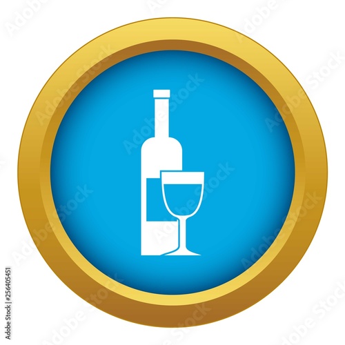 Wine bottle and glass icon blue vector isolated on white background for any design