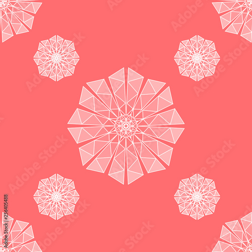 Seamless living coral abstract flowers pattern. Vector illustration. Trendy color 2019 year.