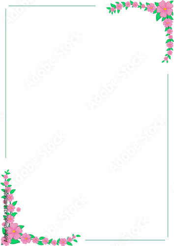 Pink flowers vertical frame. White background. Space for text. Vector illustration