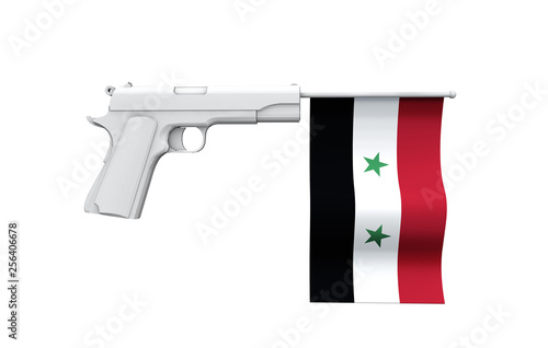 Syria gun control concept. Hand gun with national Syria