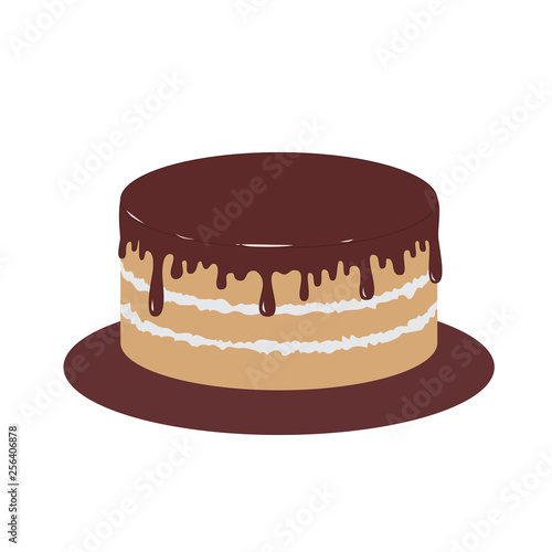 Sponge cake with chocolate icing. Vector illustration